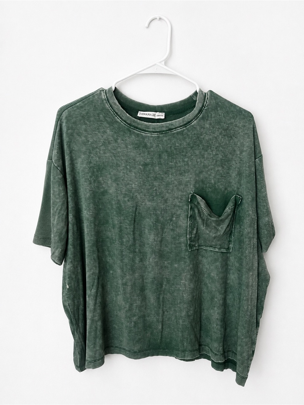 Zenana Short Sleeve Pocket Tee in Distressed Green